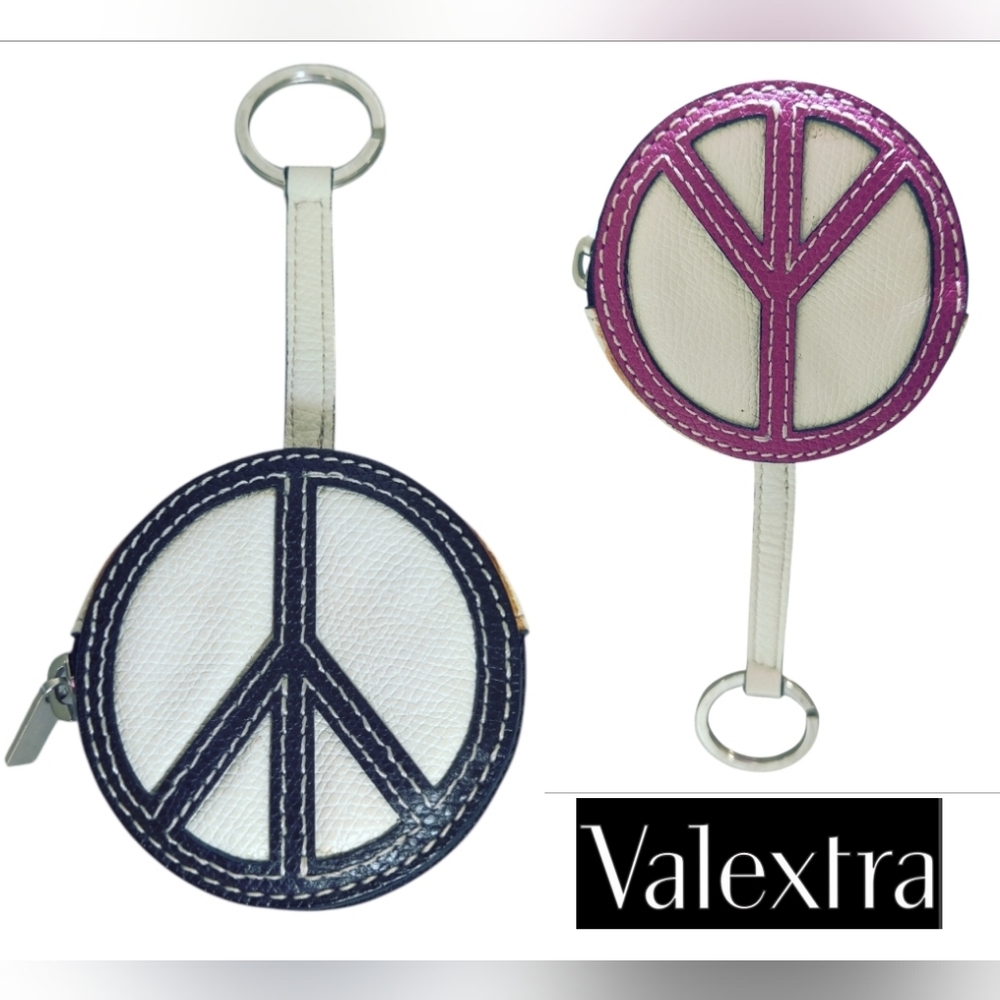 Valextra Leather Peace Sign Keychain - Brown and Pink